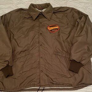 Vintage Bomber Lures Brown Pla Jac Dunbrooke Nylon Jacket Mens XXL 52-54 Lined